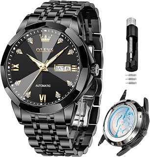 OLEVS Orologio automatico da uomo, con quadrante in acciaio inox, impermeabile, con data classica, con diamanti di lusso