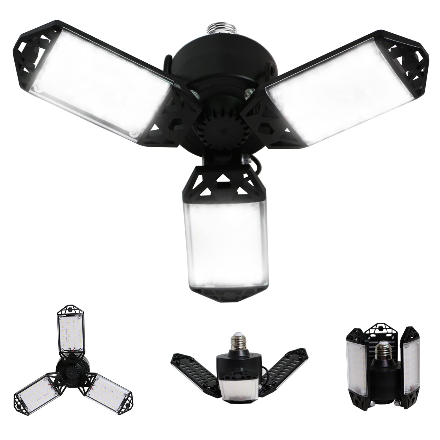 LED Garage Light, 80W 8000 Lumen Ceiling Lights with 3 Adjustable Panels, 6500K 