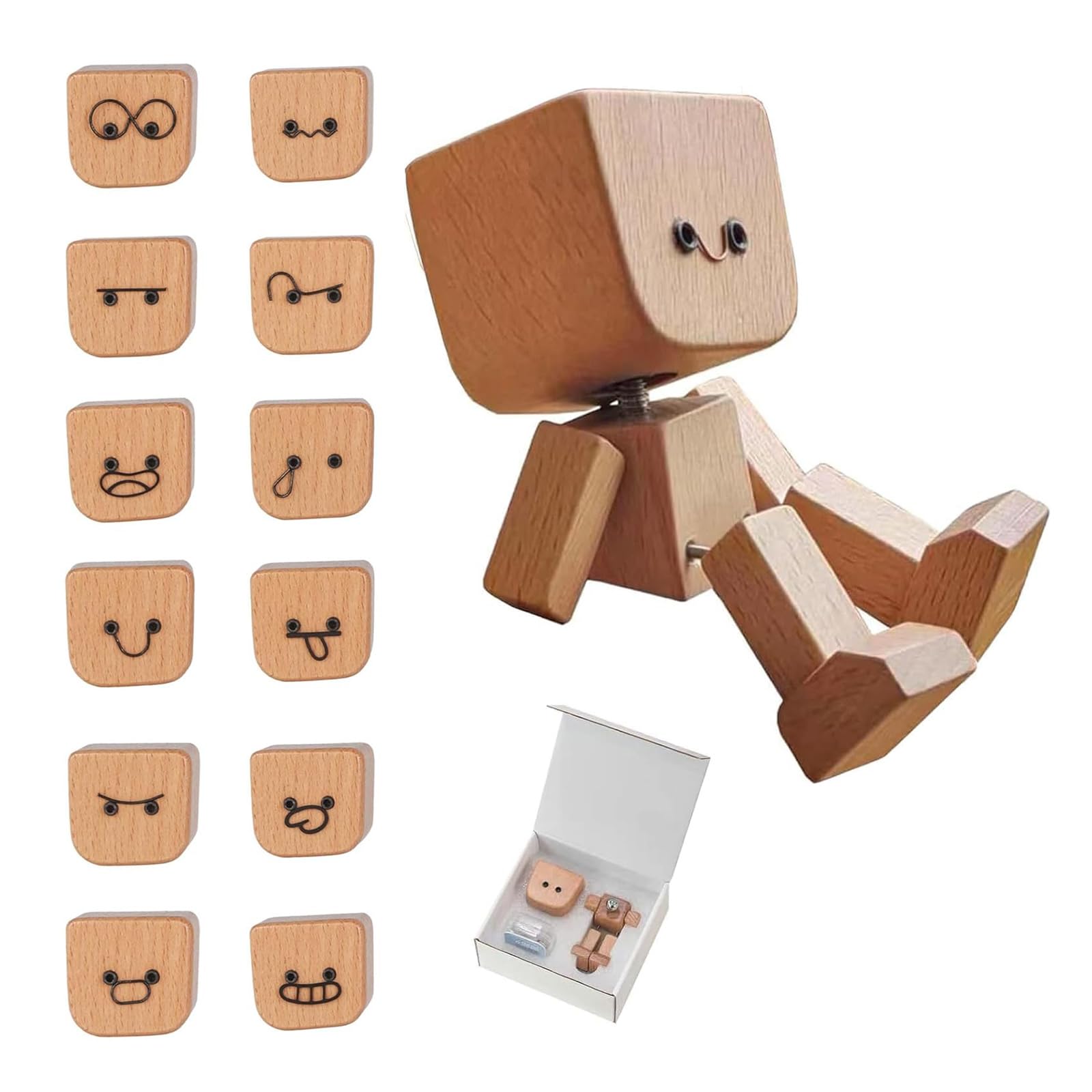 Shaking Wooden Man Figurine for Car Dashboard, Shaking Feet Wooden Doll with 12P