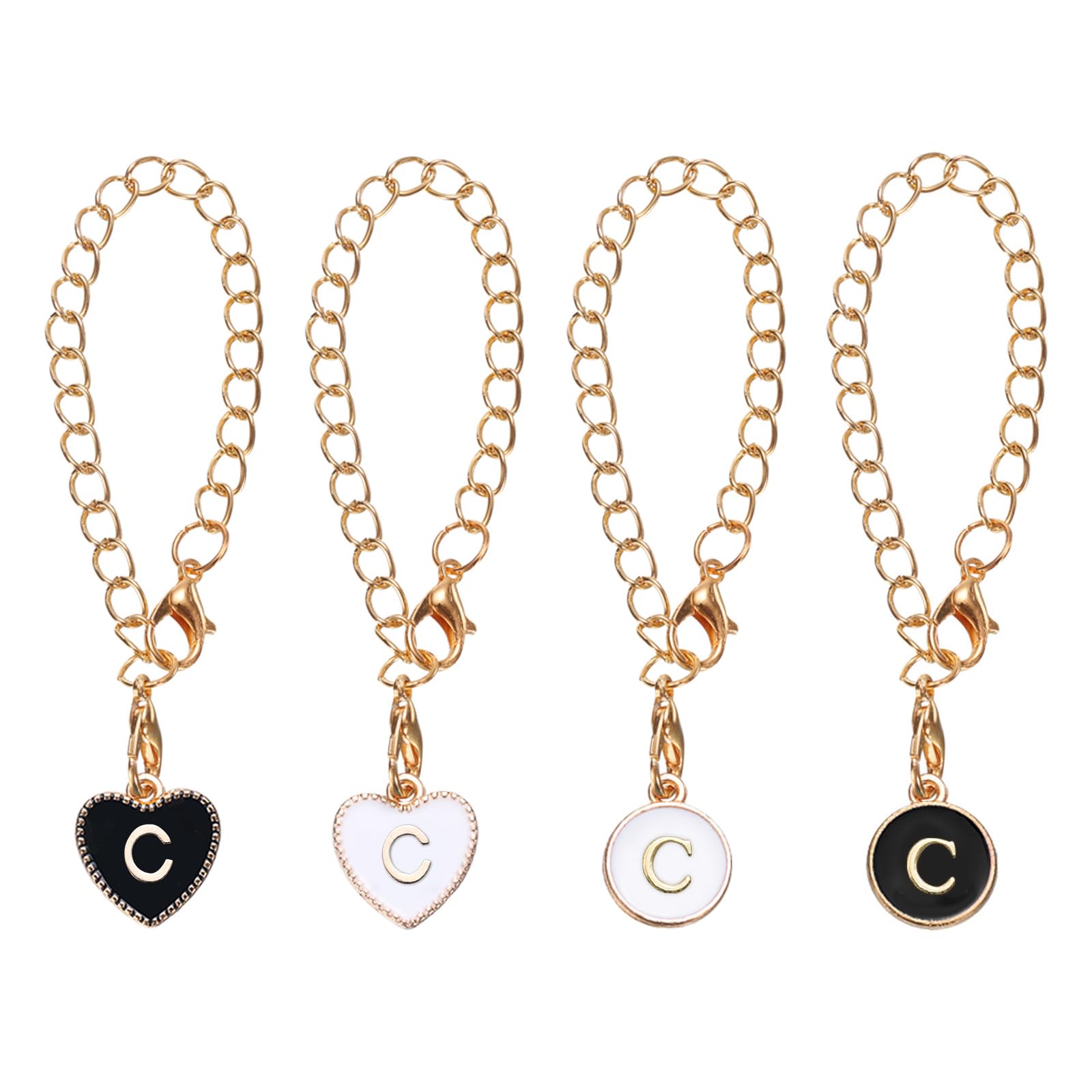Letter Cup Charm Accessories 2 Round Chains and 2 Heart Shaped Name ID Charms fo