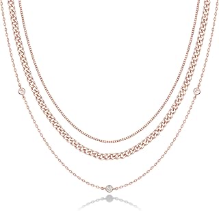 PAVOI Diamond Dainty Layered Chain Necklace, 14K Gold Plated, Rose Gold, R