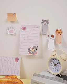 Cute Cat Theme Sticky Notes Set - Adorable Cartoon Cat Self Stick Notepad, Fun Writing Memo Pad, Page Marker, Home Office Supplies, College Necessities
