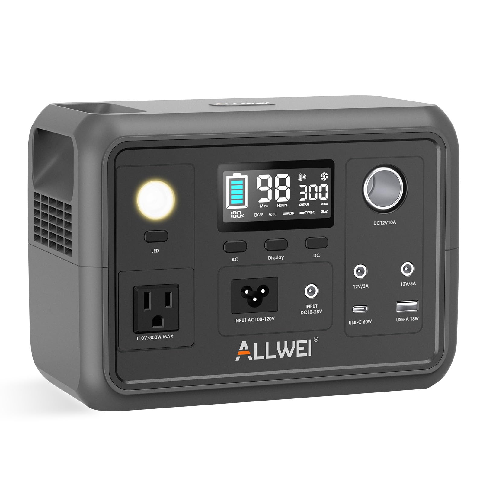 ALLWEI Portable Power Station 300W, 256Wh Solar Generator LiFePO4 Battery | Pure