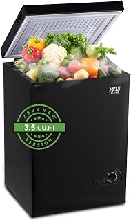 KRIB BLING Chest Freezer Adjustable Thermostat with Removable Storage Basket for Kitchen Garage Basement (3.5 cu.ft Black)