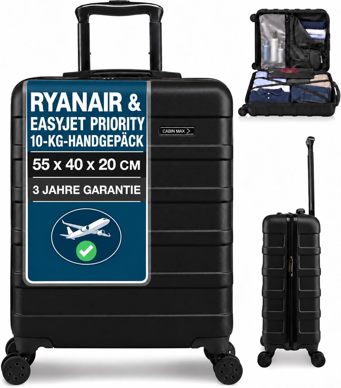 Cabin Max Anode Cabin Suitcase, Lightweight Hard Shell Suitcase, with 4 Wheels a