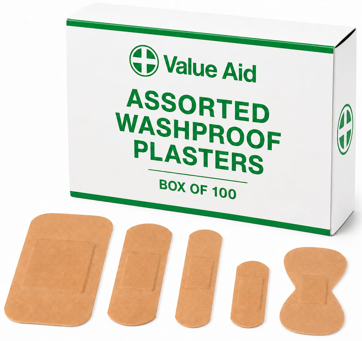 Value Aid Assorted Washproof Plasters - Pack of 100 Individually Wrapped Hypoall