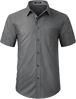 HISDERN Men's Short Sleeve Shirt Casual Solid Color Summer Shirt Regular Fit Shirt with Pocket