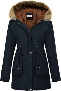 GRACE KARIN Manteaux d'hiver en polaire pour femme Anoraks Veste militaire à capuche M Noir, Dark Blue, Medium