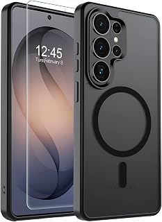 SUPFINE Magnetic for Samsung Galaxy S26 Ultra Case with Screen Protector, (Built-in Magnets) (Military Grade Drop Protection) Slim Translucent Shockproof Phone Case,Black