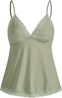 SHENHE Women's V Neck Spaghetti Strap Tank Top Lace Camisole Flowy Summer Tops Babydoll Y2K Tops