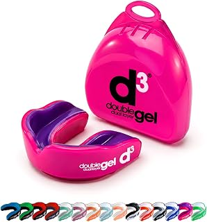 d3 Double Gel Mouthguard wth Case Pink/Purple, Youth (Under 12 Years) Kids Gum Shield for Boxing, MMA, Contact Sports, Rugby, Martial Arts, Judo, Karate, Hockey