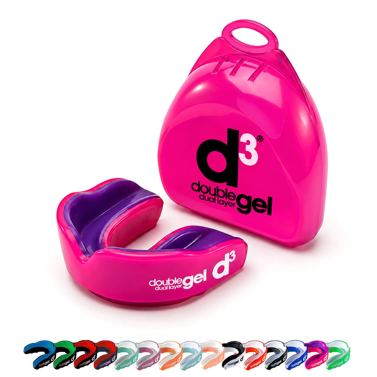 d3 Double Gel Mouthguard wth Case Pink/Purple, Youth (Under 12 Years) Kids Gum S