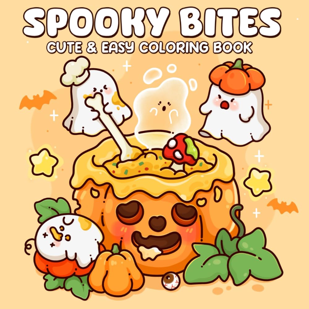 Spooky Bites: A Cute & Easy Coloring Book for Adults and Teens Featuring Mischie