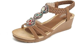 Sandales compensées en bois pour femme - Style bohème - Confortables - Chaussures de plage décontractées (Camel)