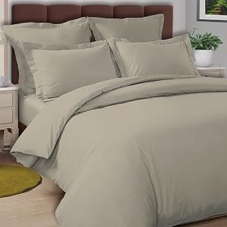 Pizuna Simply Taupe Cotton Percale Duvet Cover Super King Size 260x220, 100% Long Staple Cotton Super King Quilt Cover Plain Weave Super King Duvet Cover with Button Closure (Cotton Bedding)