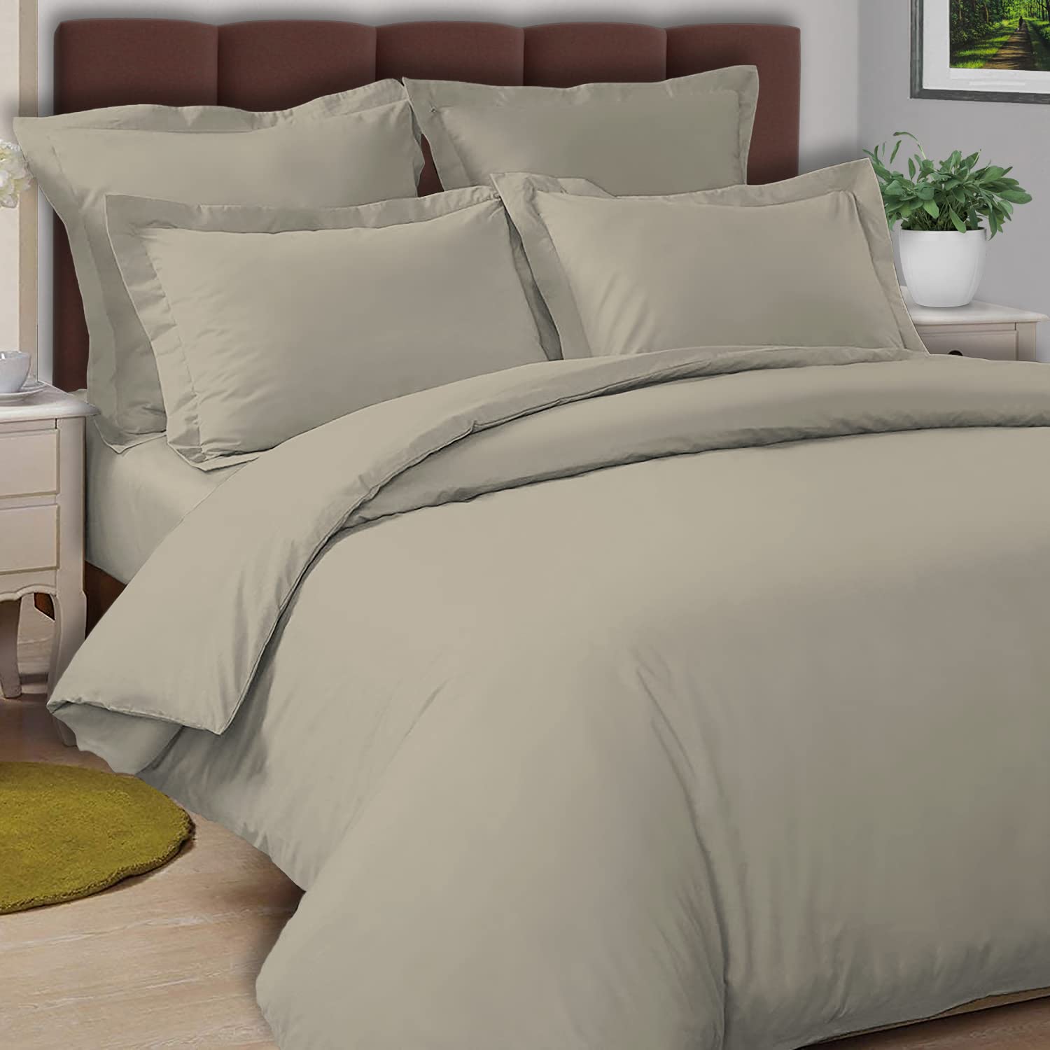 Pizuna Simply Taupe Cotton Percale Duvet Cover Super King Size 260x220, 100% Lon