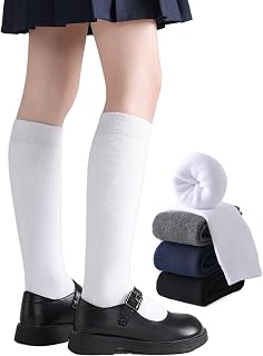 EPEIUS Girls Knee High Socks, Seamless Cotton School Uniform Socks 3-5 Pack