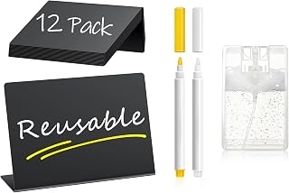 12 Pcs Food Labels for Party Buffet 4"x3" Mini Chalkboard Signs for Food | Reusable Food Tag/Name Place Card for Dessert Table, Catering Name Tags, Small Drink Labels with 2 Markers & Cleaning Spray