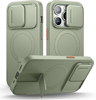 SURITCH for iPhone 14 Pro Case with Magnetic Camera Slide Cover and Adjustable Kickstand, Compatible with MagSafe, Shockproof Bumper Case Slim Protective Cover for iPhone 14 Pro 6.1 Inch, Green