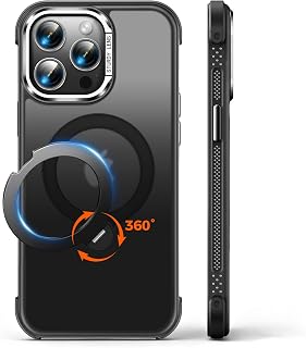 360° Spin Magnetic Stand Designed for iPhone 14 Pro Max Case, [Compatible with MagSafe][Military-Grade Protection] Translucent Matte Kickstand Slim Phone Case 6.7 inch, Black