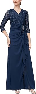Alex Evenings Women's Long Lace Top Empire Waist Dress for Special Occasions