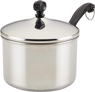 Farberware Classic Series Stainless Steel Sauce Pan with Lid, 2 Qt, Silver | 2-quart capacity, induction compatible, stainless steel pot with lid, dishwasher safe, small pots for cooking