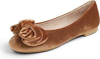 Feversole Women's Round Toe Cute Bow Trim Ballet Flats, Decorated Round Toe Ballerinas with Bow for Pretty Women Velvet