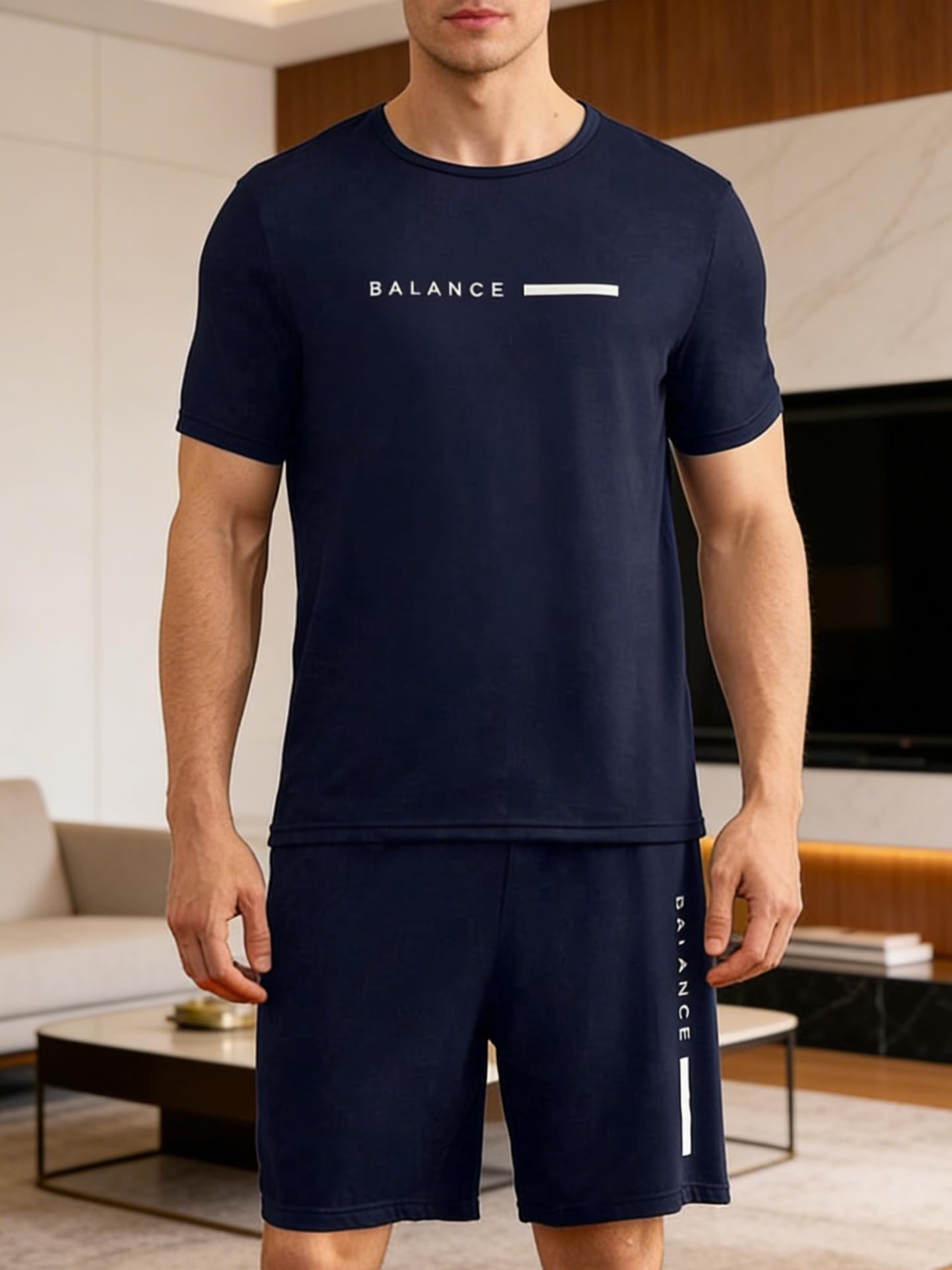 Mens Printed Home Set Short Sleeve T Shirt and Shorts Comfortable Mens Pajama Se