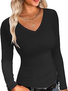 Ekouaer Women's 1 & 3 Pack Long-Sleeved V-Neck Undershirt