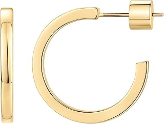PAVOI 14K Gold Plated Thin Square Edge Open Hoop Earrings for Women