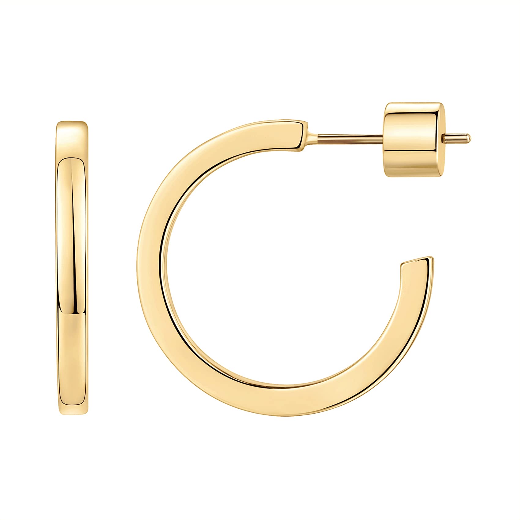 PAVOI 14K Gold Plated Thin Square Edge Open Hoop Earrings for Women