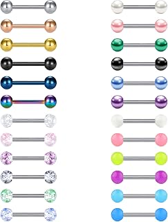 VCMART 12mm-18mm 14G Tongue Rings Nipple Straight Barbells Surgical Steel Body Piercing Jewelry