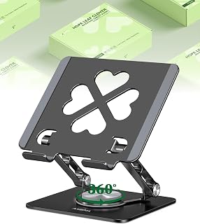 Adjustable Tablet Stand, Foldable 360° Aluminum Holder, Black