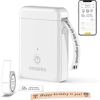 ORGBRO Label Maker Machine with Tape, X1 Bluetooth Mini Label Printer | Fits Pre-Cut & Continuous Waterproof Label, Rich Templates APP, Inkless, Portable Sticker Maker, for School, Home, Office