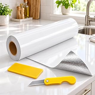 Self Adhesive Marble Window Sill Sticker (1 Roll)-White/Gray Pattern, Easy to Use Home Decor for Furniture/Cabinet/Sill (White 1)
