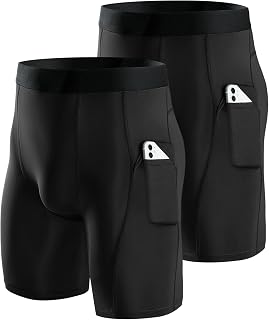 Niksa 3 Pack Compression Shorts for Men Quick Dry Breathable Compression Shorts Slim Fit Sports Shorts with Pockets for Mobile Phone Basic Running Shorts for Cycling