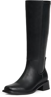 QIY Knee High Boots for Women Low Heel Flat Tall Boots
