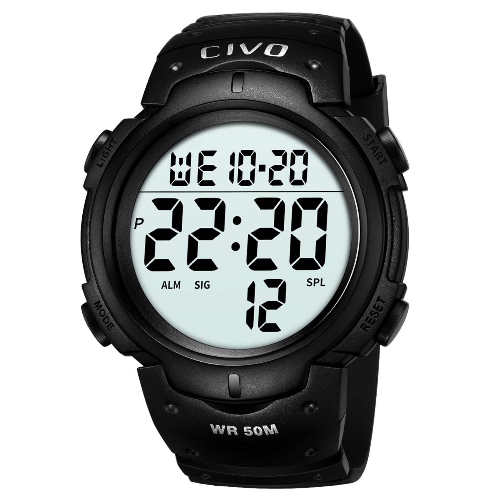 CIVO Men's Digital Sport Watch: Oversized Big Numbers LCD Backlight - Read Time 