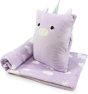 VigorSpring 3-in-1 Kids Travel Pillow and Blanket Set | Snuggle Pillow with Hand Warmer, 40x60 inches Unicorn Blanket for Girls Compact, Perfect for Travel, Camping, Home and Office