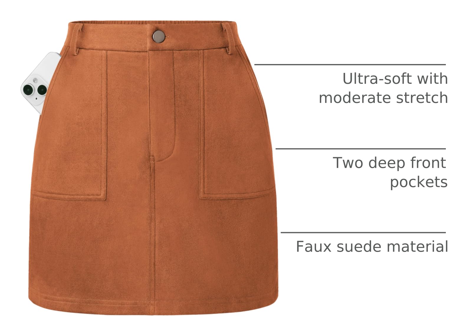 Kate Kasin Mini jupe crayon en daim synthétique taille haute avec poches pour fe