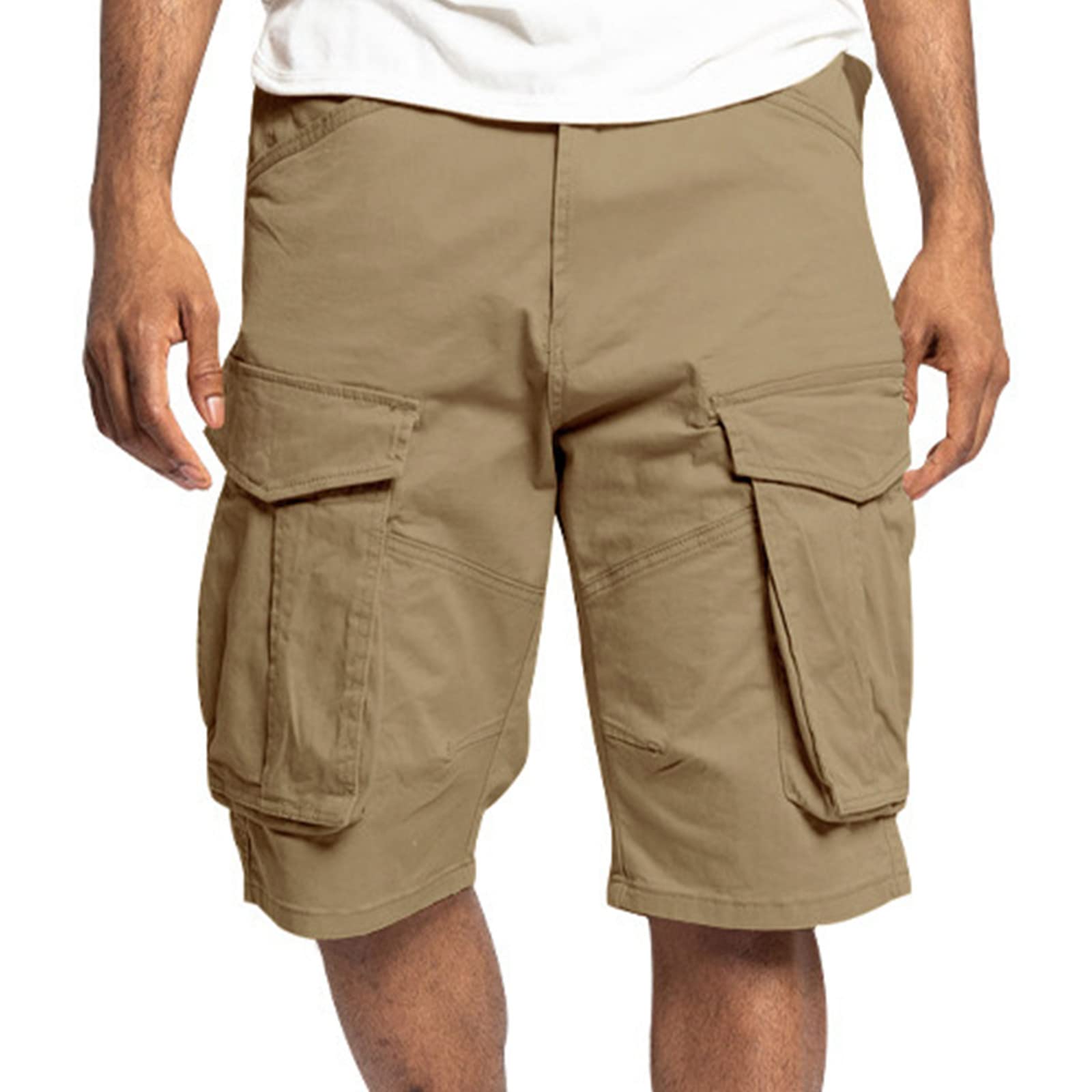 Men's Cargo Shorts Summer Bermuda Shorts Khaki Work Trousers with Pocket and Dra