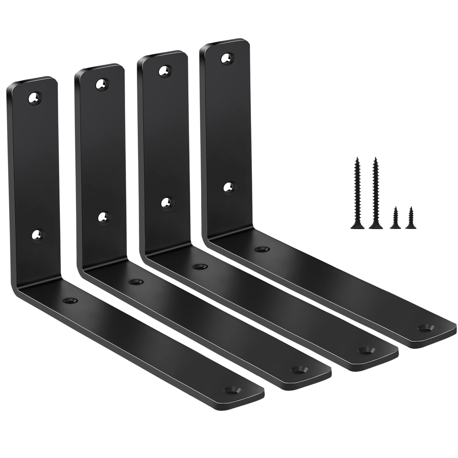 4 Pack - L 6" x H 4" x W1.5, 5mm Thick Black L Shelf Bracket, Iron Shelf Bracket