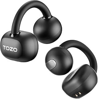 TOZO OpenEarRing Open Ear Earbuds 40H Bluetooth 5.4 Lightweight Comfort | Open Ear Clip On Wireless Earbuds with Smart Digital LED Display Secure Fit for Driving Workout Black（Renewed）