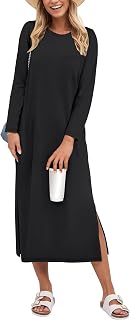 ANRABESS Abito midi da donna a maniche lunghe a 3/4 a righe con spacco, con tasche, 2025, elegante, casual, autunnale, alla moda, da viaggio