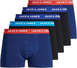 Jack & Jones Men's Boxer Shorts, Set of 5, White, Black, Blue and Grey, 95% Cotton, Sizes S, M, L, XL, XXL 12213221