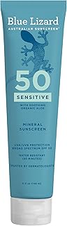 Blue Lizard Sensitive Mineral Sunscreen SPF 50 Sunscreen Lotion, 5 fl oz | Daily sunscreen, 100% mineral actives, UVA/UVB broad spectrum sunscreen, infused with organic aloe vera, soothes &amp; hydrates