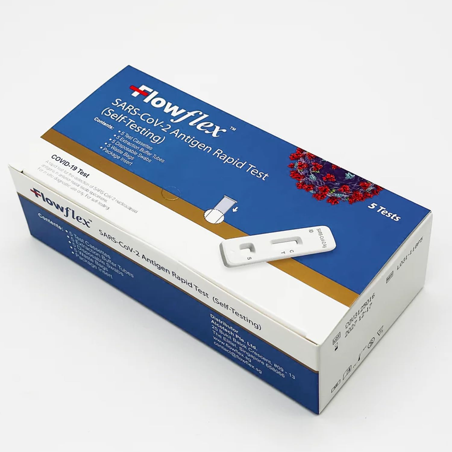 FLOWFLEX Lateral Flow Test Kit - 5 Pack, Self-Test, Home Screening Use, Easy Nas