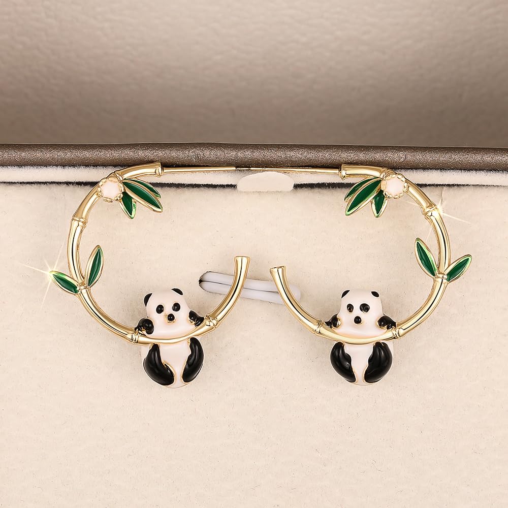 Cute Panda Bamboo Design Hoop Earrings Fashion accessories for women