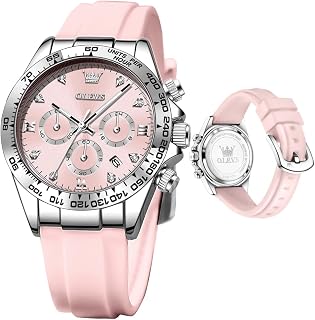 OLEVS Luxury Mens Chronograph Lunar Phase Two Tone Stainless Steel Waterproof Luminous Business Calendar