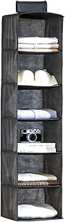 ASelected Hanging Wardrobe Storage Organiser with 6 Shelves,Foldable Wardrobe Clothes Organiser,Wardrobe Closet Organiser with Bamboo Sticks, Space Saving and Foldable, Grey